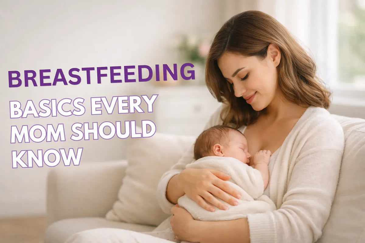 Mother breastfeeding newborn baby — breastfeeding basics guide for new moms