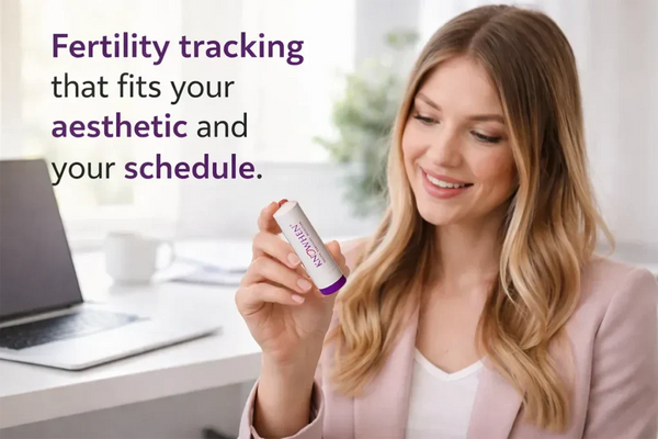 Woman tracking fertility with KNOWHEN® saliva ovulation test kit